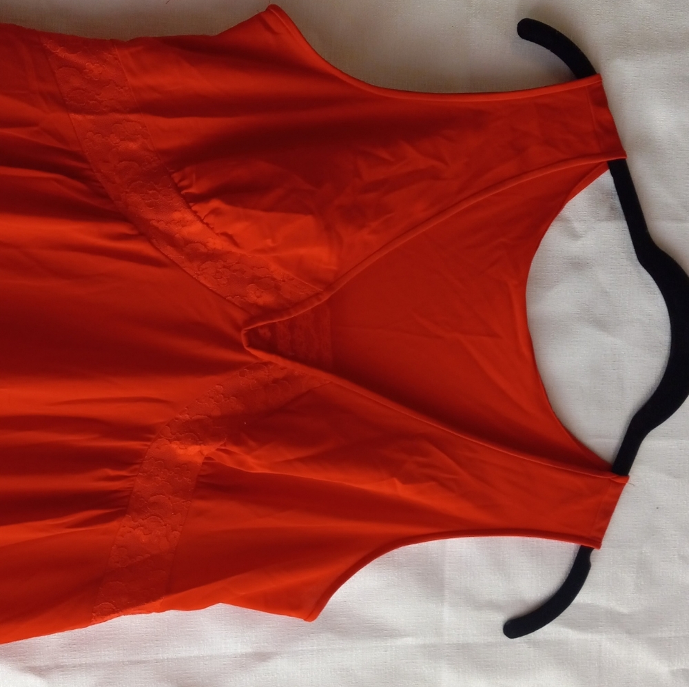 Vintage Red Shadowline maxi with ruffled trim and empire waist lace trim - Picture 6 of 6